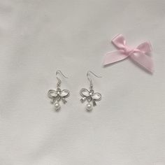 coquette bow pearl earrings Y2K handmade Coquette Earrings, Women Accessories Jewelry, Dress With Sneakers, Blouse And Skirt, Piercing Jewelry, Sneaker Boots, Jewelry Sales, Women's Accessories, Jewelry Accessories