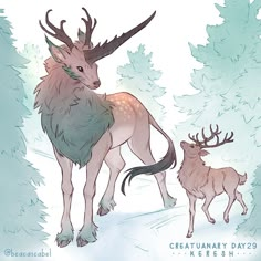 an animal with antlers standing next to another animal