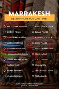 an advertisement for marrakesh destinations you can't miss