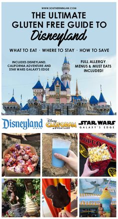 the ultimate guide to disneyland with pictures and text that says, what to eat where to stay