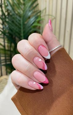 Almond Nails Pink, Pink White Nails, Pink Gel, Soft Nails, Pink Acrylic Nails, Short Acrylic Nails