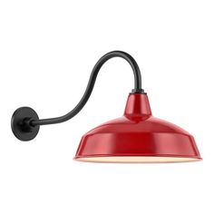 a red wall light with a black arm