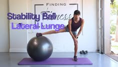 a woman is doing an exercise on a large ball