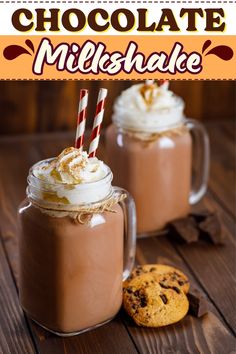 chocolate milkshake with whipped cream and cookies