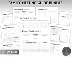 the family meeting guide bundle is shown in black and white