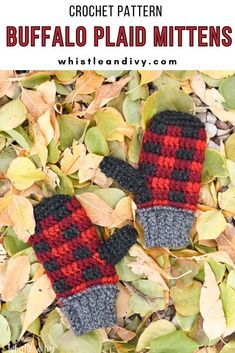 crochet pattern buffalo plaid mittens with text overlay that says,'crochet pattern buffalo plaid mittens '