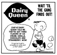 an advertisement for dairy queen with a cartoon character