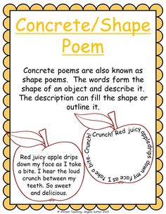 a poem with an apple on it that says concrete shape and has the words in different languages