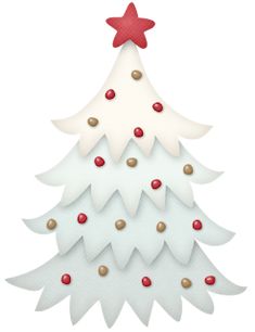 a white christmas tree with red and gold decorations on it's top, against a white background