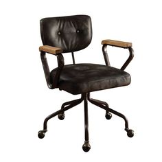 an office chair with wheels and leather upholstered seat