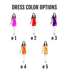 the dress color options for different types of women's dresses are shown in this chart