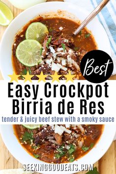 White bowl of beef birria de res in pot juices garnished with chopped onion and cilantro. Birra Taco Soup, Birroa Tacos Crockpot, Beef Birria Crockpot, Birria Stew Recipe, Birra Crock Pot, Gluten Free Birria Tacos, Birria Pressure Cooker Recipes, Slow Cooker Beef Birria, Biria Taco Recipes Crockpot