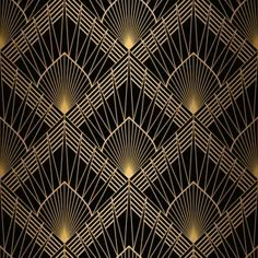 an art deco style wallpaper with gold lines and geometric shapes on a black background