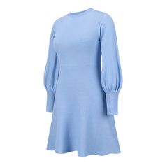 Light Blue Knit Slim Fit Long Sleeve Sweater Dress Steps Dresses, Light Blue Knit, Knit Skater Dress, Purple Midi Dress, Type S, Knit Style, Long Sleeve Sweater Dress, Self Design, Pleated Midi Dress