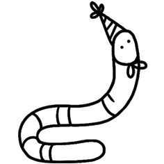 a worm with a party hat on it's head is shown in black and white