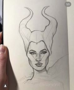 a drawing of a woman with horns on her head