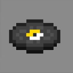 an image of a pixellated black object with yellow eyes on it's face