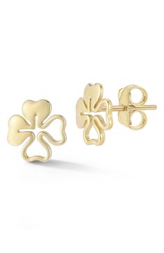 Stud earrings in the shape of a clover are made from gleaming 14-karat gold with a polished finish. 1/4"W x 1/4"L Post back 14k gold Made in Turkey L Post, 18k Gold Earrings, Clover Earrings, The Shape, Gold Earrings Studs, Gold Studs, Gold Jewellery, Gemstone Earrings, Nordstrom Rack