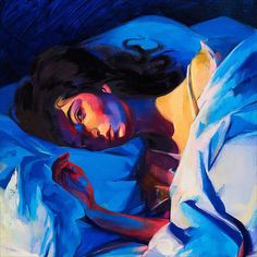 a painting of a woman laying in bed with her head on the pillow and eyes closed