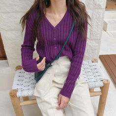 Deep Purple Outfit, Korean Fits, Trendy Outfits Indian, Outfits Indian, Head Scarf Styles, Korean Casual Outfits, Purple Cardigan, Purple Outfits, Dress Princess