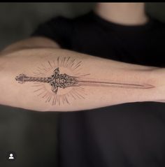 Excalibur Tattoo Ideas, Swords Tattoo Men Forearm, Med Student Tattoo, Greatsword Tattoo, Dagger Forearm Tattoo, Mens Arm Tattoos Forearm, Pencil Tattoo, Magic Runes, Ear Tattoo Ideas