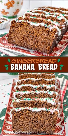 this gingerbread banana bread has been sliced into slices and is ready to be eaten