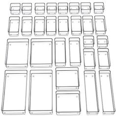 a bunch of different sized and shapes of electronic devices with blank labels on each side