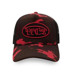 RED RAMBO CAMO TRUCKER Topi Vintage, Camo Trucker Hat, Black Trucker Hat, Red Camo, Red Logo, Rilakkuma