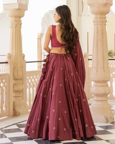 Maroon Mist Lehenga Set - www.riafashions.com Anarkali Cotton Silk Choli With Dori Work, Cotton Silk Traditional Wear With Dori Work For Reception, Slub Silk Sets With Dori Work For Wedding, Traditional Cotton Silk Wear With Dori Work For Reception, Slub Silk Wedding Sets With Dori Work, Wedding Sets With Mirror Work In Slub Silk, Elegant Cotton Anarkali Set With Gota Work, Festive Dress With Mirror Work In Slub Silk, Slub Silk Saree With Mirror Work