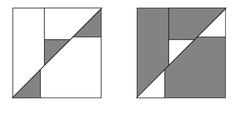 three different shapes that appear to be made out of squares and rectangles, one is