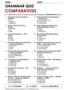 a printable guide for comparing the names of different types of words in english and spanish