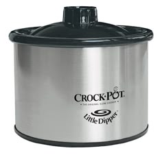 a stainless steel crock pot with black lid