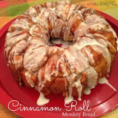 cinnamon roll monkey bread on a red plate