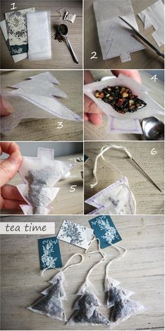 instructions for how to make tea bags with snowflakes