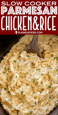 slow cooker parmesan chicken and rice in a crock pot