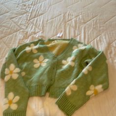 Fuzzy Daisies Make This Sweater Delightful To Wear! Nwt Never Worn! Green Coquette, Daisy Sweater, White Daisies, Heart Sweater, Boys Room, Green Sweater, White Sweaters, Pacsun, Sage Green