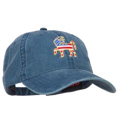 Donkey USA Flag Embroidered Washed Buckle CapMade of 100% cotton.One size fits most with an adjustable buckle closure, fitting up to XL size.Same material inner hatband.Adult/Unisex.Crown measures 3 1/2 inches deep.Bill measures 2.7 inches long.Hand wash only.Brand of cap may vary with different manufacturers. Imported. Donkey USA Flag Embroidered Washed Pigment Dyed Cotton Twill Buckle Cap.1 small ventilation hole placed on each panel of crown.Bill is stiff and pre curved, same color under bill.Unconstructed crown.6 panels.Low profile.The washed style cap features a USA flag in Donkey shape on the front crown.All Season.8(W) X 11.5(L) X 4(H) inches.Thick, soft and light material.Available in different colors. Adjustable Hat With Embroidered Logo, Adjustable Fit Cap With Embroidered Logo, Adjustable Cap With Embroidered Logo, Adjustable Cotton Cap, Embroidered Cotton Trucker Hat With Flat Bill, Patriotic Cotton Cap, Adjustable Patriotic Cotton Hat, Adjustable Cotton Dad Hat With Embroidery, Adjustable Embroidered Cotton Hat