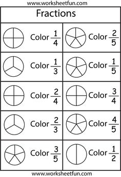 fraction worksheet with numbers and fractions on the same page, including two different colors