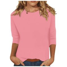 PRICES MAY VARY. 💓95% Polyester,5% Spandex. High-quality blend material.soft,stretchy,lightweight,breathable and not see-through. 💓Casual round neck, 3/4 Sleeve, Solid Color, loose fit, trendy and elegant. 💓This 3/4 Sleeve Tops and Blouses is suitable for any body shape.Wearing this tunic tops for women, you will feel that the fabric is soft breathable and skin friendly.You will get many compliments. 3/4 length sleeve womens tops womens tops women's tops 3/4 sleeve tops for women womens 3/4 s Elegantes Outfit Damen, Tunic Tops For Leggings, Tops For Women Casual, Spring Blouses, Workout Tops For Women, Womens Tops Dressy, Half Sleeve Shirts, Dressy Blouse, Womens Tops Summer