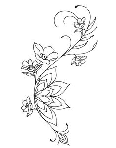 a flower with leaves and flowers on it, drawn by hand in black ink against a white background