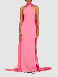 Halter neck with non-detachable draped scarf panels. Concealed zip closure. Model is wearing a size6 Fuschia Pink Dress, Light Pink Maxi Dress, Dress Code Wedding, Solace London, London Dress, Dresses Formal Elegant, Damian Wayne, Scarf Dress, Satin Maxi