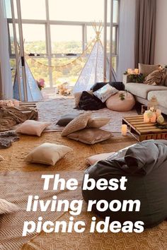 a living room filled with lots of pillows