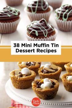 mini muffin tin desserts with chocolate frosting and marshmallow toppings