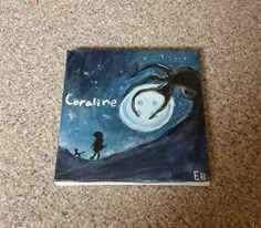 an acrylic painting of a person walking in the night with a spider on it