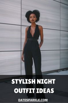 Trendy Night Out Outfits, Saturday Night Outfit, Miami Outfits Night, Night Out Outfit Ideas, Night Out Outfits, Black Halter Jumpsuit