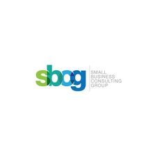 the small business consulting group logo is shown in multicolored letters on a white background