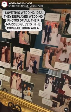 the wedding pictures are posted on the wall