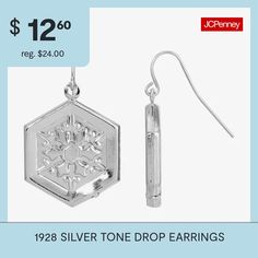 Metal Color: Silver ToneEarring Length: 1 1/2 InchEarring Width: 1 InchCare: Wipe CleanEarrings Style: Drop EarringsMetal: AlloyCountry of Origin: Imported Drop Earrings Silver, Earrings Drop, Silver Drop Earrings, Earrings Color, Metal Color, Earrings Silver, Vintage Inspired, Silver Tone, Drop Earrings