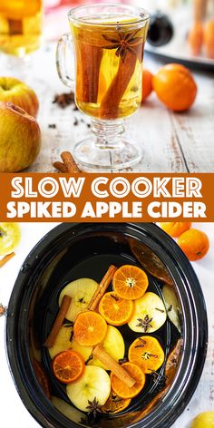 slow cooker spiced apple cider recipe with apples and oranges