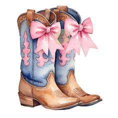 Vintage Western Clip Art, Cowboy Boots Clipart, Cowboy Boot Aesthetic, Print Shop Ideas, Cowboy Boots Aesthetic, Blue Cowgirl Boots, Danish Pastel Aesthetic, Pink Cowgirl Boots, Watercolor Clip Art